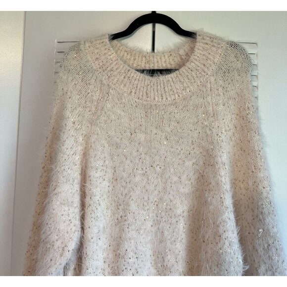 Broadway 38 Women's XL Fluffy Sequin Knit Sweater Peach/Pink Long Sleeve - Picture 2 of 6